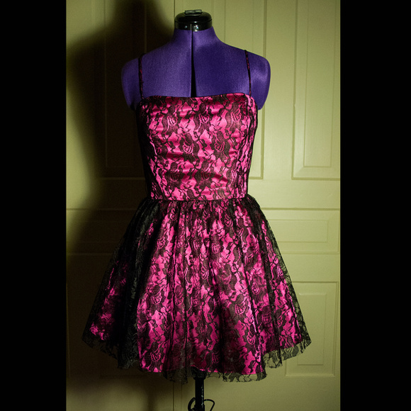 Steppin' Out Dresses & Skirts - Black lace & hot pink corseted tutu dress